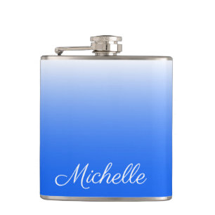 Personalised gradient ombre electric blue hip flask