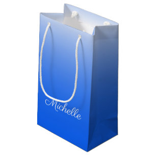 Personalised gradient ombre electric blue small gift bag