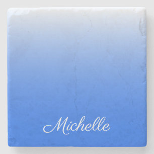 Personalised gradient ombre electric blue stone coaster