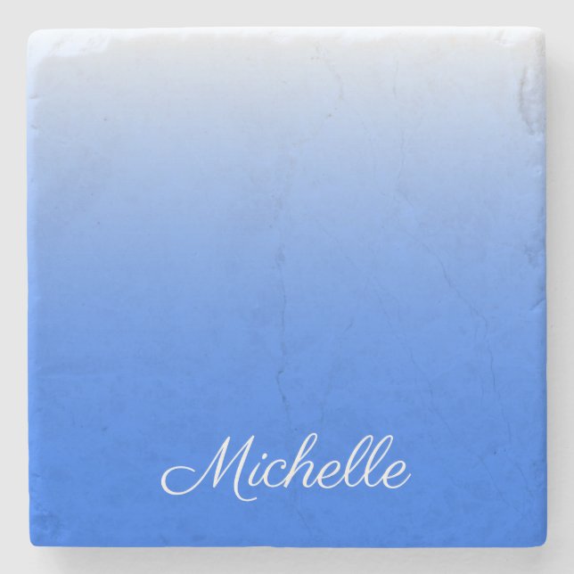 Personalised gradient ombre electric blue stone coaster (Front)