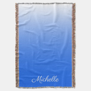 Personalised gradient ombre electric blue throw blanket