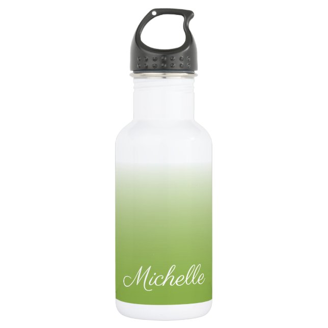 Personalised gradient ombre greenery green 532 ml water bottle (Front)