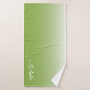 Personalised gradient ombre greenery green bath towel