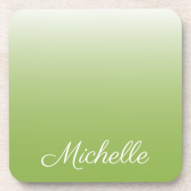 Personalised gradient ombre greenery green coaster (Front)
