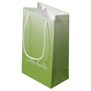Personalised gradient ombre greenery green small gift bag