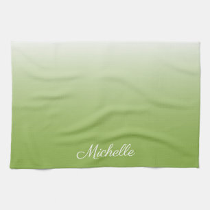 Personalised gradient ombre greenery green tea towel