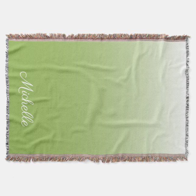Personalised gradient ombre greenery green throw blanket (Front)
