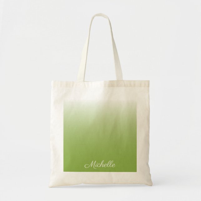 Personalised gradient ombre greenery green tote bag (Front)