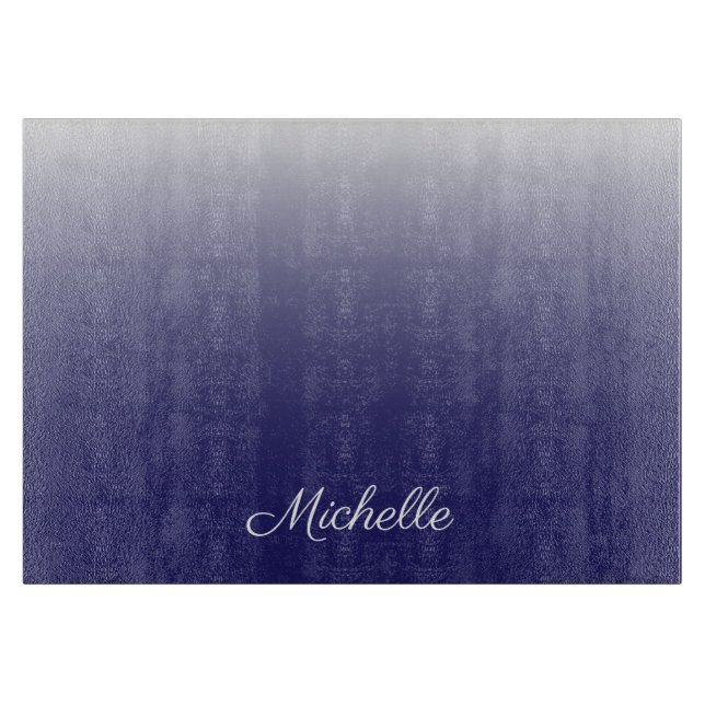 Personalised gradient ombre navy blue cutting board (Front)