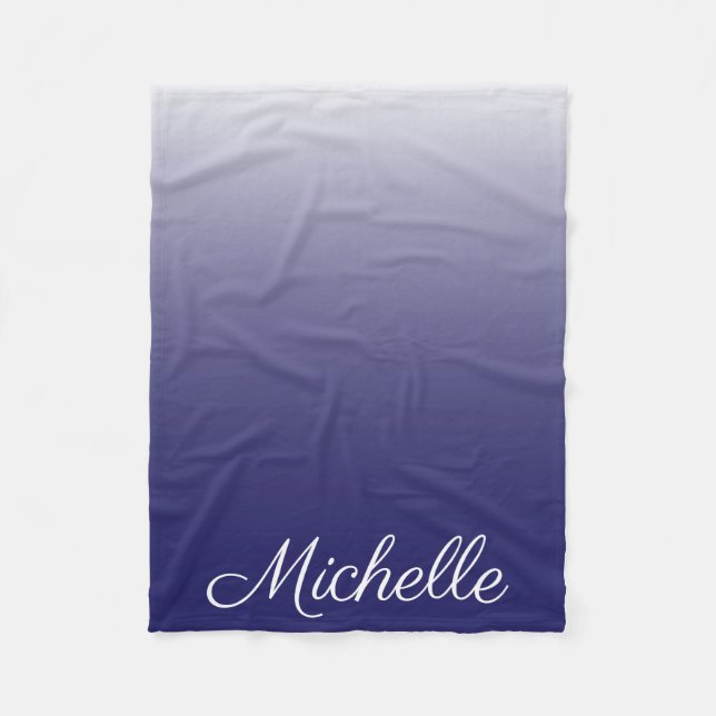 Personalised gradient ombre navy blue fleece blanket (Front)