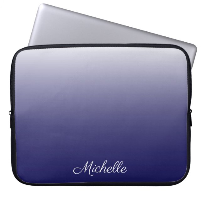 Personalised gradient ombre navy blue laptop sleeve (Front)