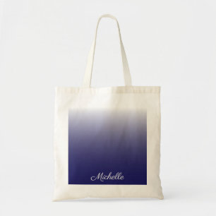 Personalised gradient ombre navy blue tote bag