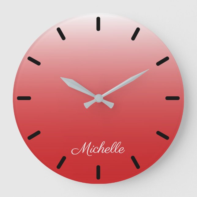 Personalised gradient ombre red large clock (Front)