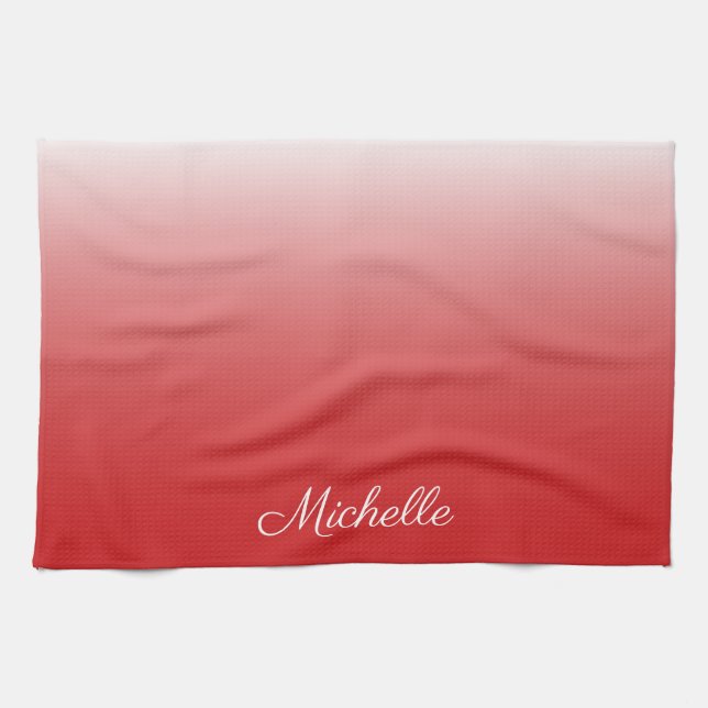 Personalised gradient ombre red tea towel (Horizontal)