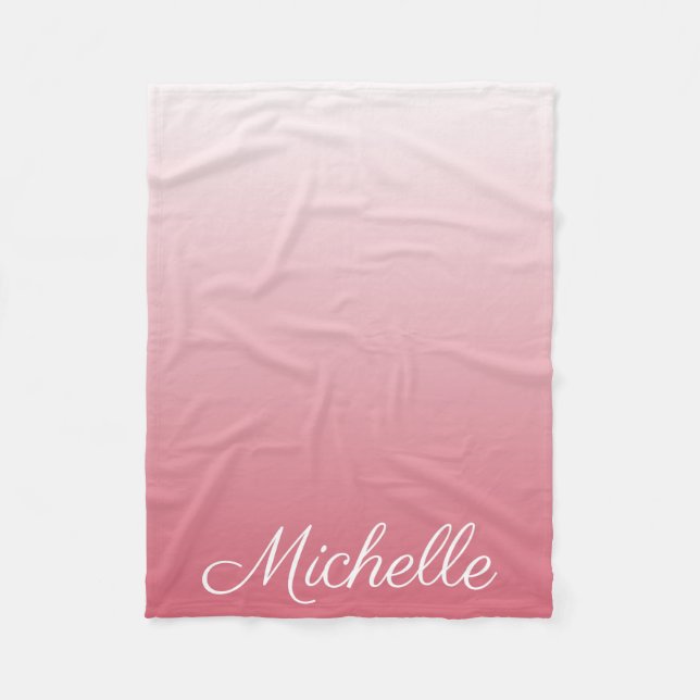 Personalised gradient ombre salmon pink fleece blanket (Front)