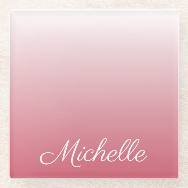 Personalised gradient ombre salmon pink glass coaster (Front)