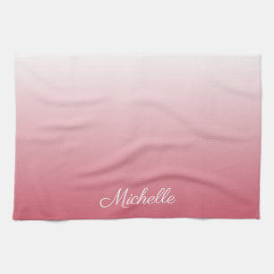 Personalised gradient ombre salmon pink tea towel