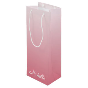 Personalised gradient ombre salmon pink wine gift bag