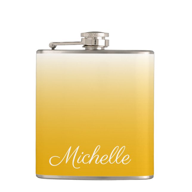 Personalised gradient ombre yellow hip flask (Front)