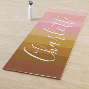 Personalised Gradient Pink Earth Tones Striped  Yoga Mat