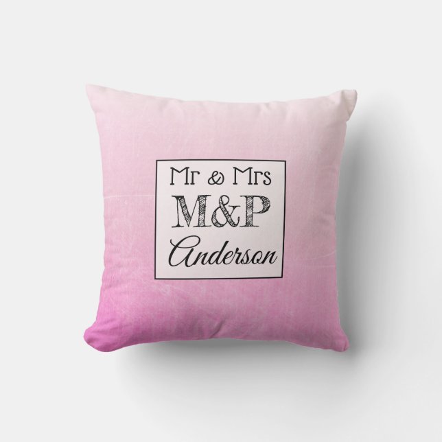 Personalised Gradient Pink Wedding Pillow (Front)
