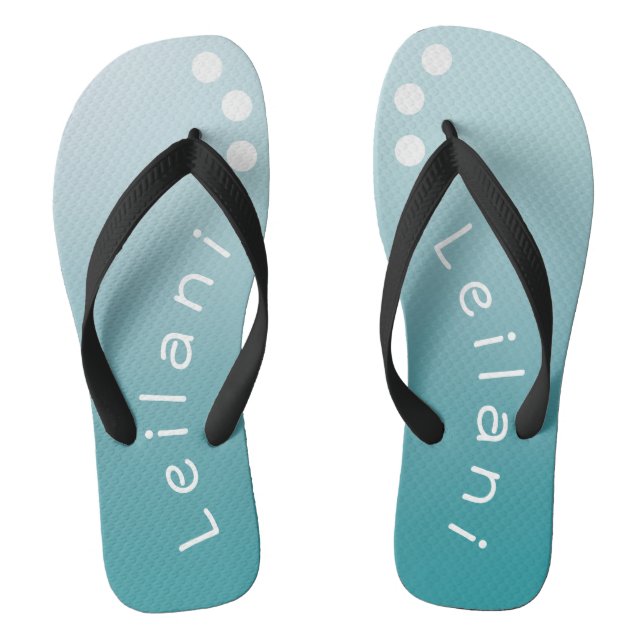 Personalised Gradient Teal with White Polka Dots Flip Flops (Footbed)