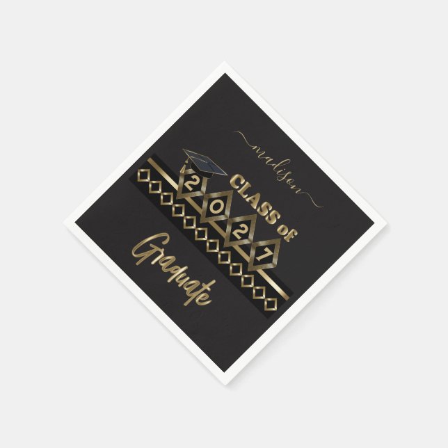 Personalised Graduate - Black and Gold Napkin (Corner)