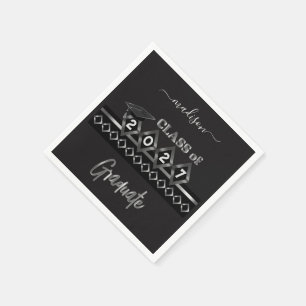Personalised Graduate - Black and Silver Napkin