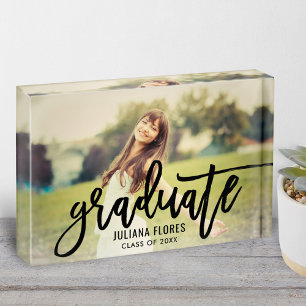 Personalised Graduate Black Brushed Script Photo Block