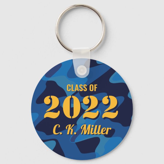 Personalised Graduate Camouflage Navy Blue Key Ring (Front)