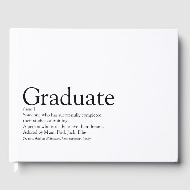 Personalised Graduate Definition Black And White Guest Book (Front)