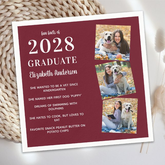 Personalised Graduate Fun Facts 3 Photo Graduation Napkin (Creator Uploaded)
