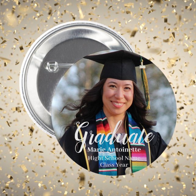Personalised Graduate Modern Photo 6 Cm Round Badge (Personalized Graduate Modern Photo Button)