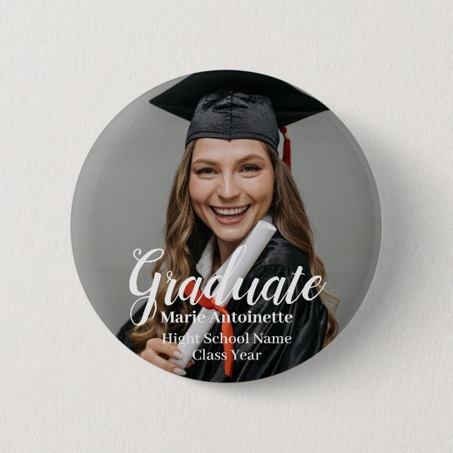 Personalised Graduate Modern Photo 6 Cm Round Badge (Front)