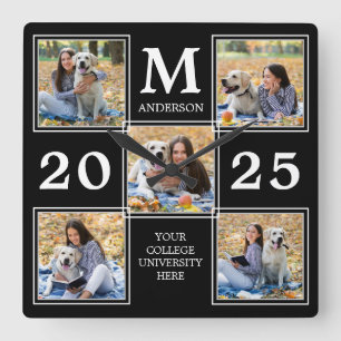 Personalised Graduate Monogram Photo Collage Square Wall Clock