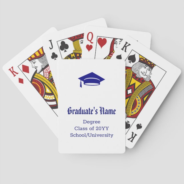 Personalised Graduate Name Cap Tassel Navy Blue Playing Cards (Back)