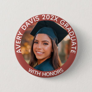Personalised Graduate Photo Year With Honours Red 6 Cm Round Badge