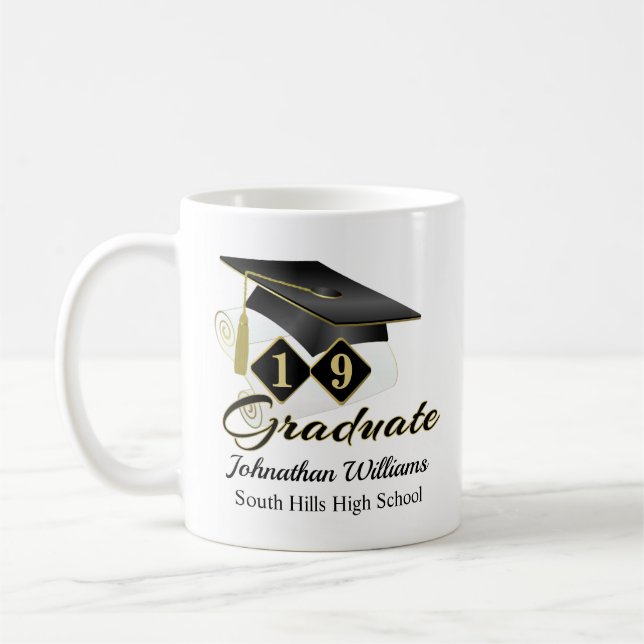 Personalised Graduation Black & Gold 20XX Coffee Mug (Left)