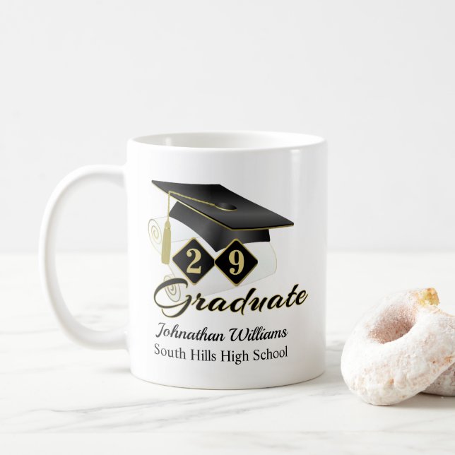 Personalised Graduation Black & Gold Coffee Mug (With Donut)
