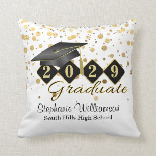 Personalised Graduation Black & Gold Confetti Cushion