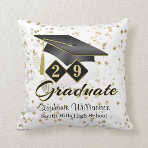 Personalised Graduation Black & Gold Stars Cushion