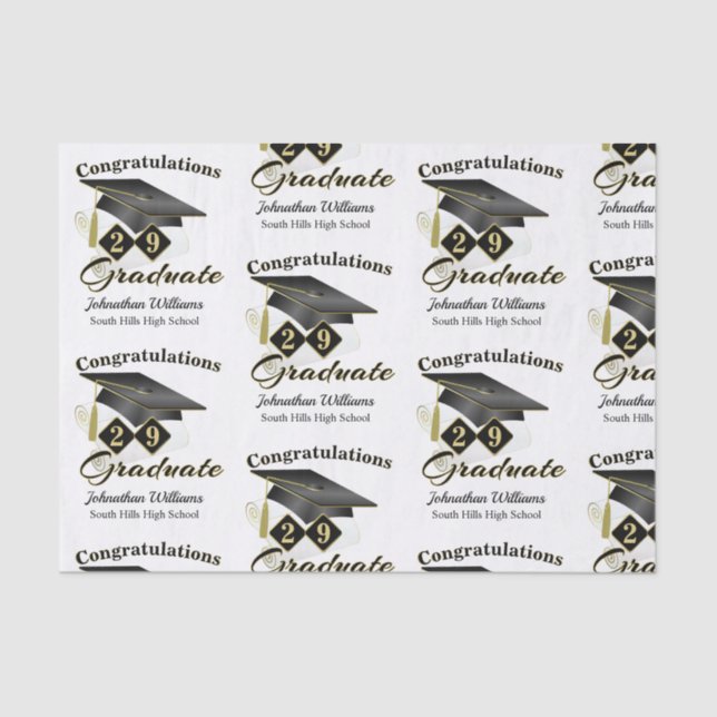 Personalised Graduation Black & Gold Tissue Paper (Front)