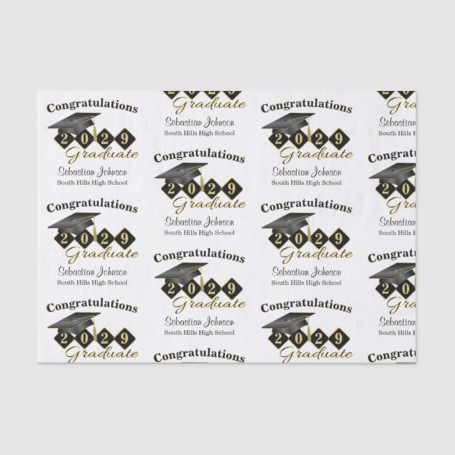 Personalised Graduation Black & Gold Tissue Paper (Front)