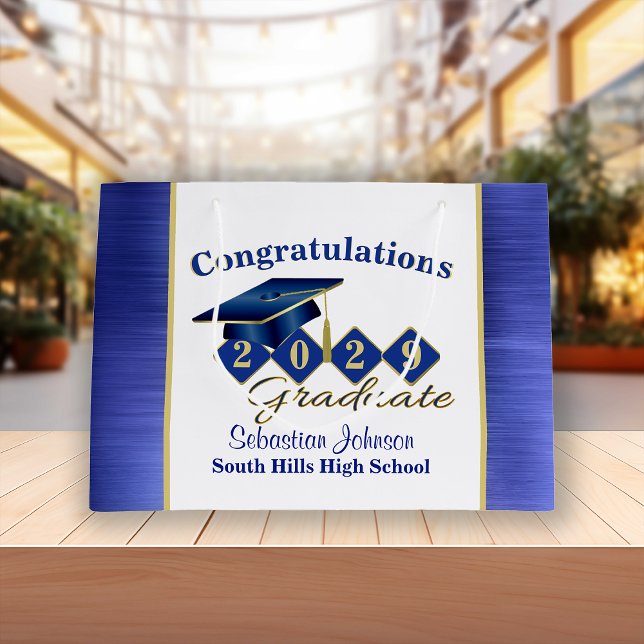Personalised Graduation Blue & Gold Large Gift Bag (Personalized Graduation Blue & Gold Large Gift Bag)