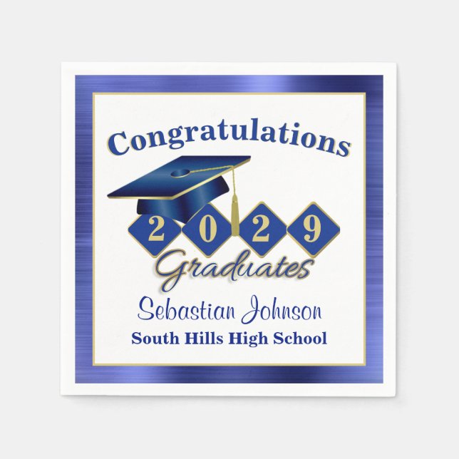 Personalised Graduation Blue & Gold Napkin (Front)