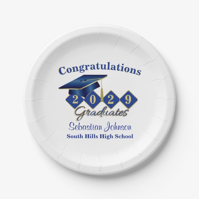 Personalised Graduation Blue & Gold Paper Plate (Front)