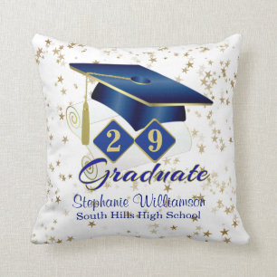 Personalised Graduation Blue & Gold Stars Cushion