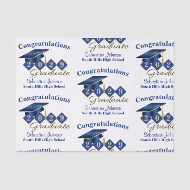 Personalised Graduation Blue & Gold Tissue Paper (Front)