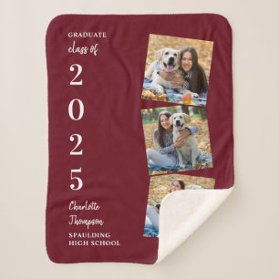 Personalised Graduation Burgundy Photo Collage Sherpa Blanket