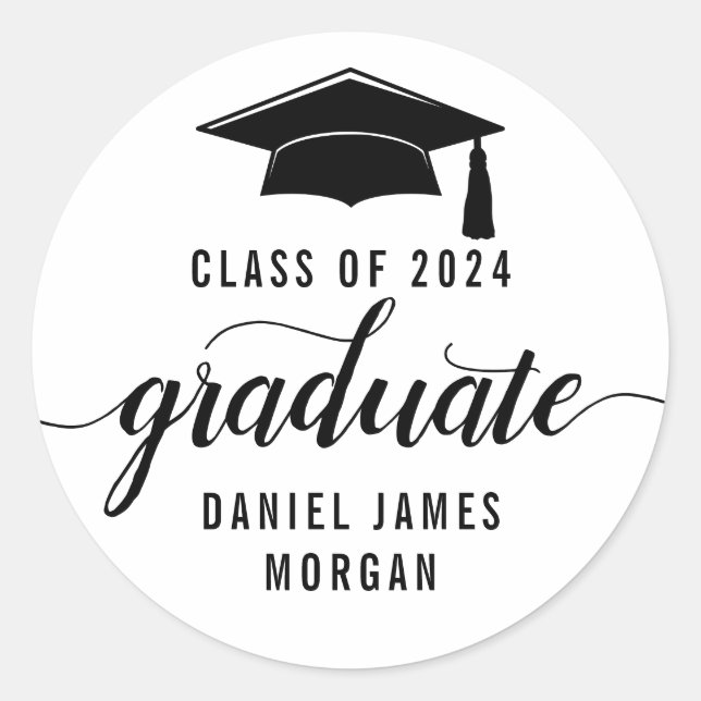 Personalised Graduation Class Of 2024 Classic Round Sticker (Front)
